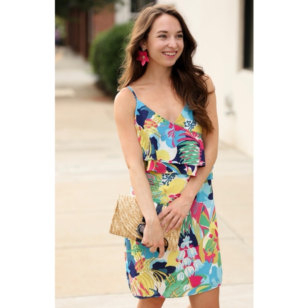 J. CREW | Tropical Floral Print Ruffle Front Cami Dress Sz 6 Summer Vacation